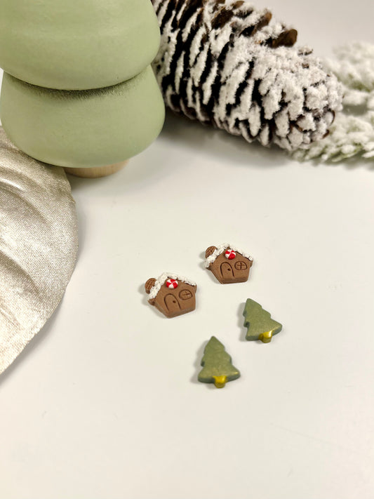 a. Christmas stud,  lightweight statement jewelry, gingerbread house, gingerbread man