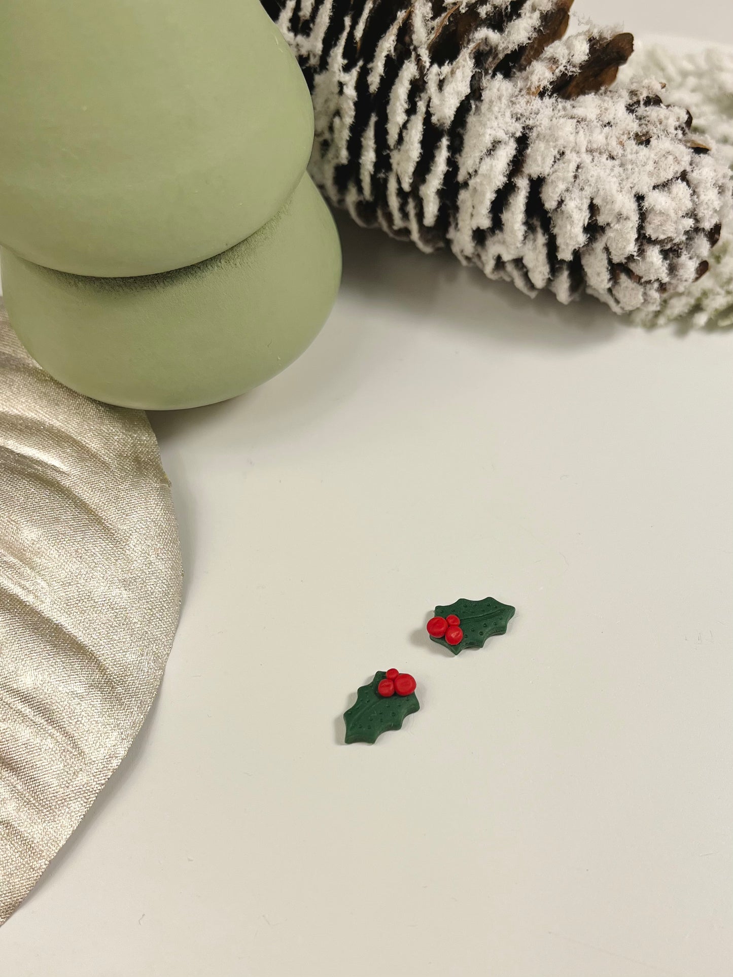 a.Holly studs, lightweight, everyday wear, holiday jewelry